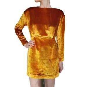 & Other Stories Golden Yellow Velvet Mini Dress Open Back Size 4